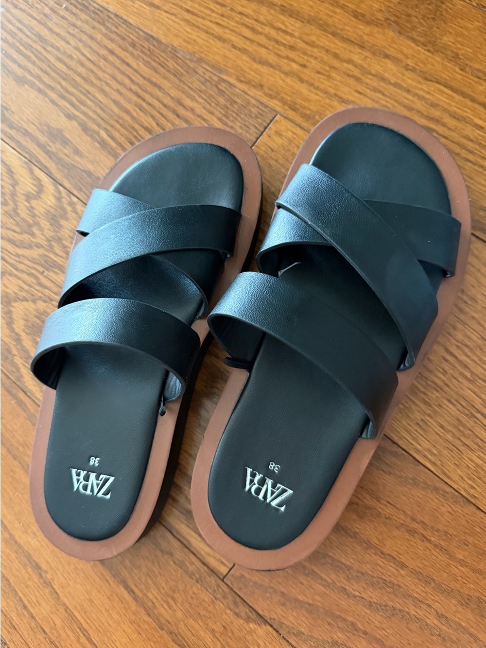 Zara Leather Platform Slides